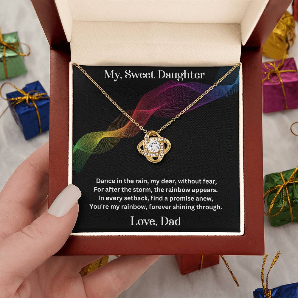 Daughter gift from dad with love knot necklace and special message in luxury box