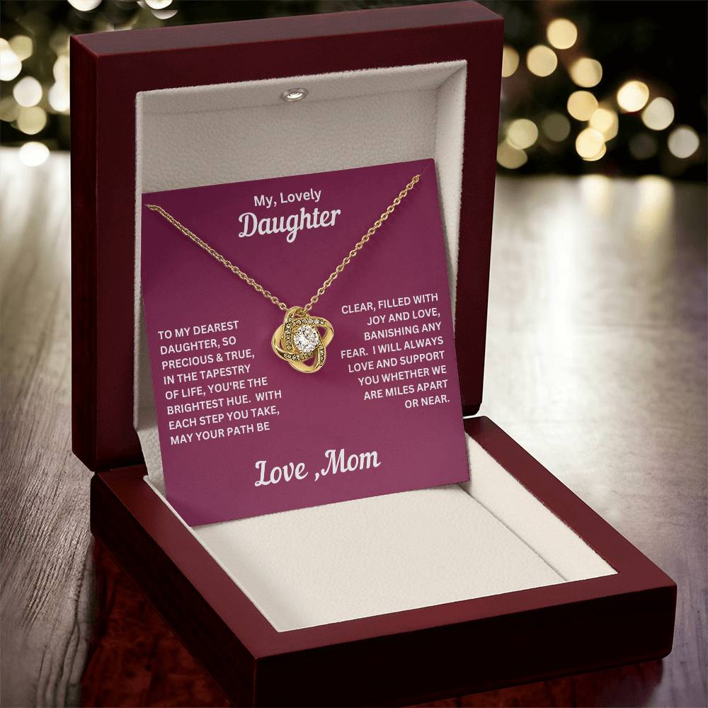Daughter gift from mom with love knot necklace and special message in luxury box with LED