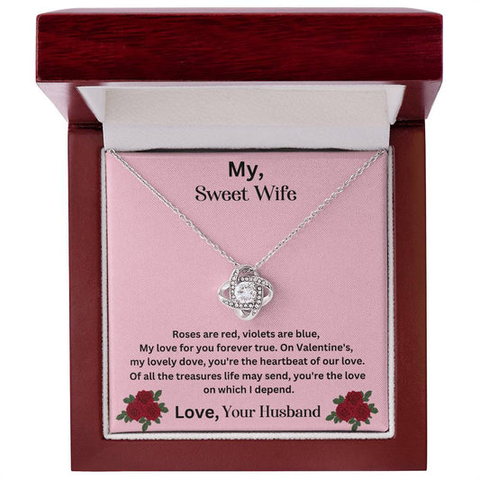 Wife Valentine's gift, with love knot necklace in 14K white gold finish in luxury box
