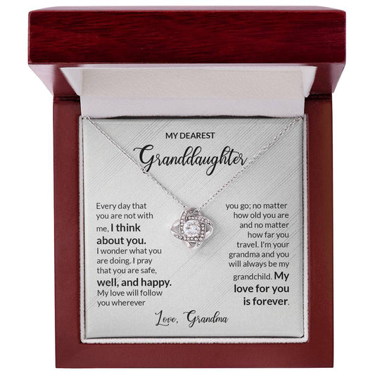 Granddaughter gift from grandma with love knot necklace and special message in luxury box 