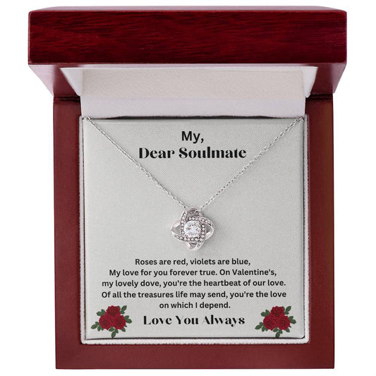 Soulmate Valentine's Day Gift WIth LOve Knot Necklace In 14K White Gold Finish In Luxury Box