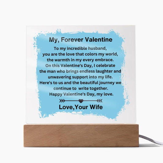 Husband Valentine's Gift Square Acrylic Plaque With LED Base And Memorable Message