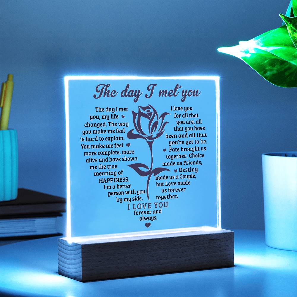 Soulmate gift with premium acrylic plaque and special message with LED base light on