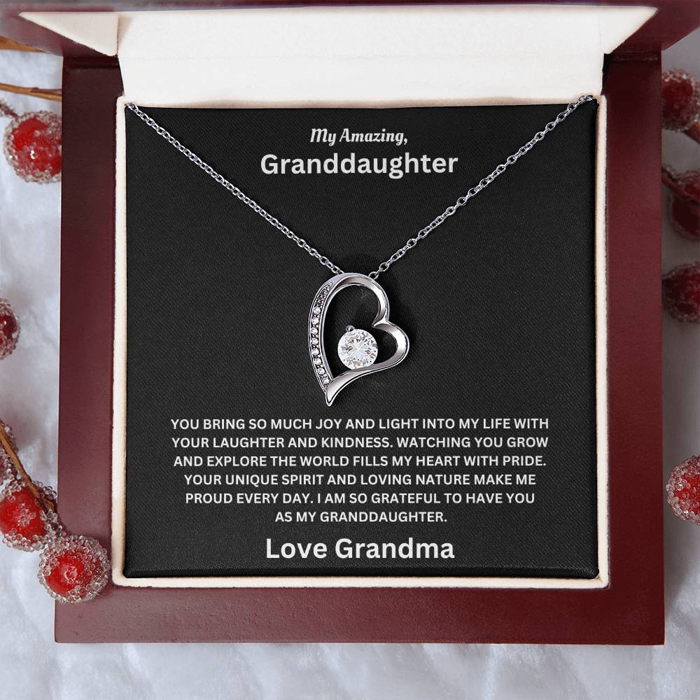 Granddaughter gift from grandma with forever love necklace and special message in premium luxury box