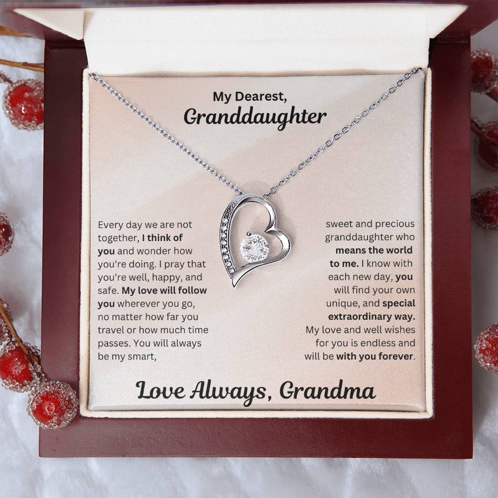 Granddaughter gift from grandma with forever love necklace and special message in luxury box 