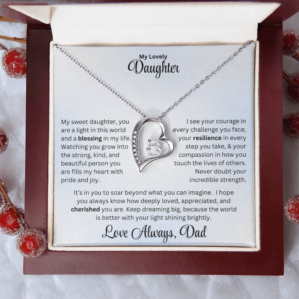 Daughter gift with forever love necklace and special message in luxury box