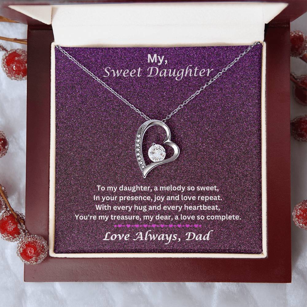 Daughter Gift From Dad With Forever Love Necklace WIth Message In Luxury Box