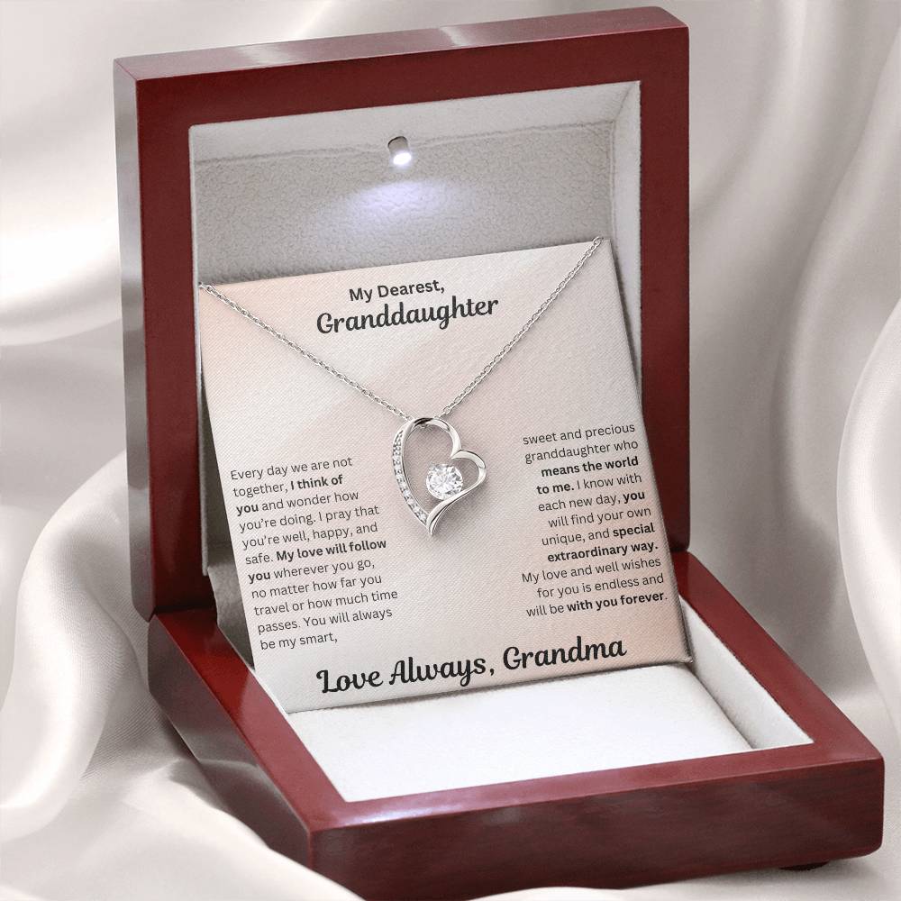 Granddaughter gift from grandma with forever love necklace and special message in luxury box with LED