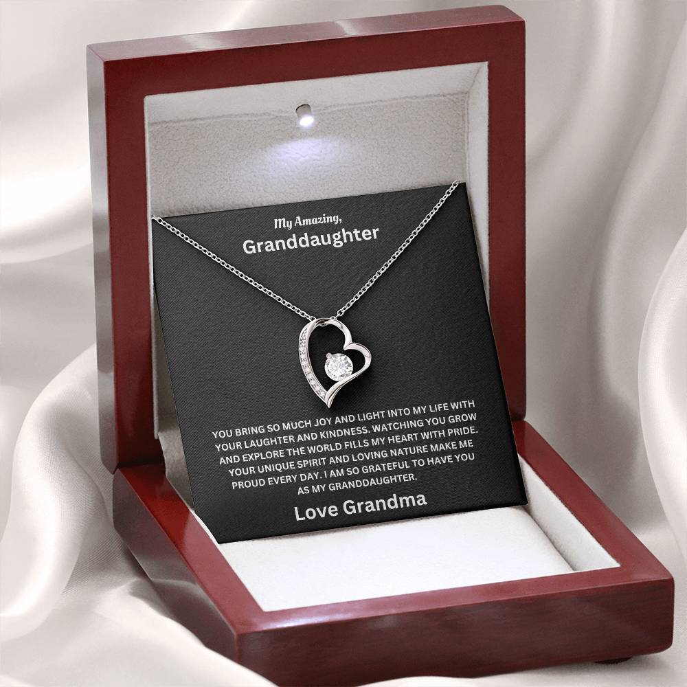 Granddaughter gift from grandma with forever love necklace and special message in premium luxury box with LED on