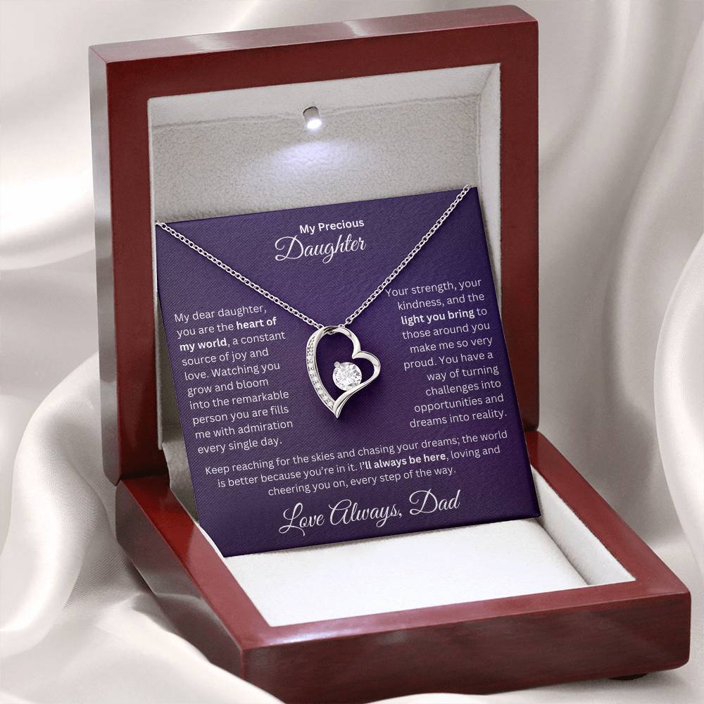 Dad to Daughter gift with forever love necklace and special message in a luxury box with LED on