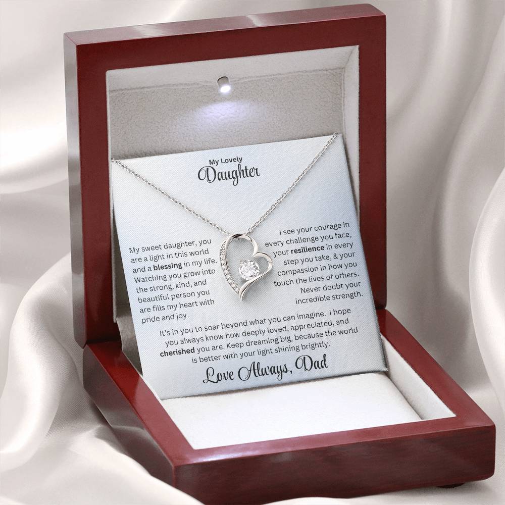 Daughter gift with forever love necklace and special message in luxury box with LED on