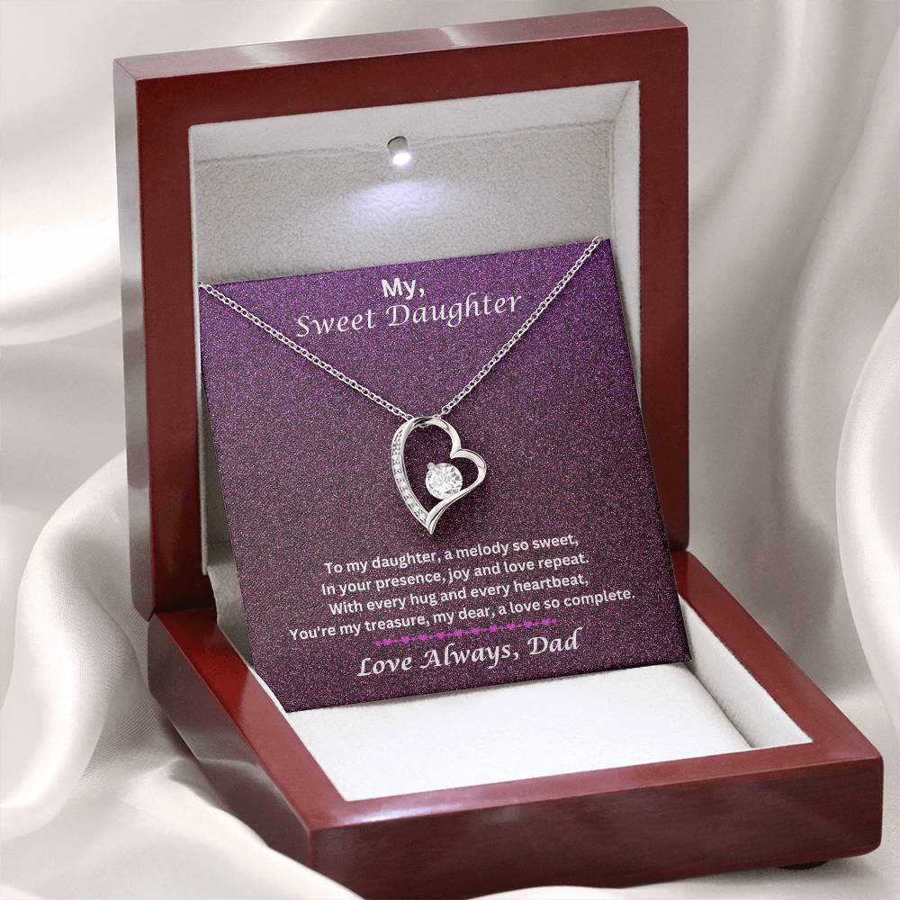 Daughter Gift From Dad With Forever Love Necklace WIth Message In Luxury Box WIth LED SPotlight On