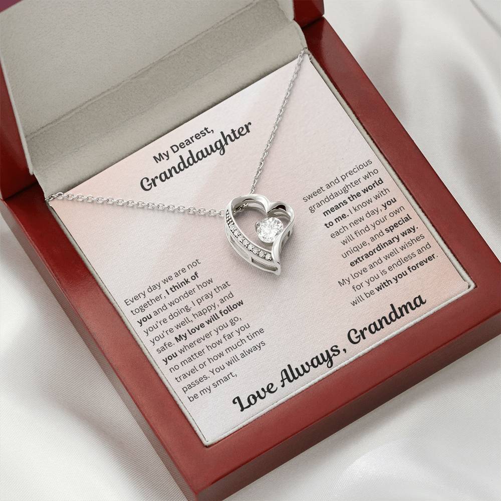 Granddaughter gift from grandma with forever love necklace and special message in luxury box