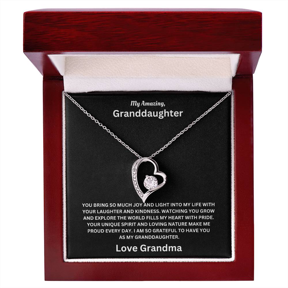 Granddaughter gift from grandma with forever love necklace and special message in premium luxury box