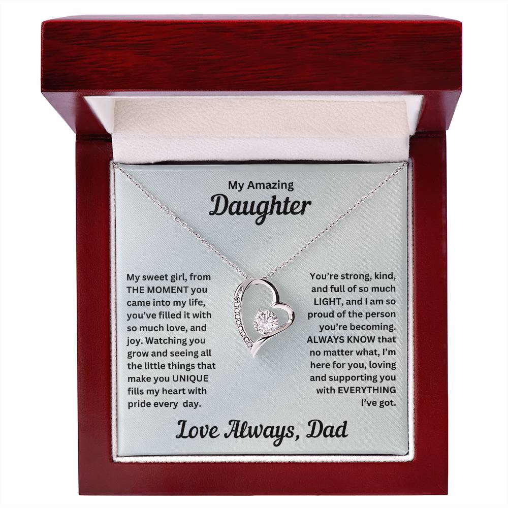 Dad to gift to daughter with Forever Love necklace and special sentiment in a luxury box 