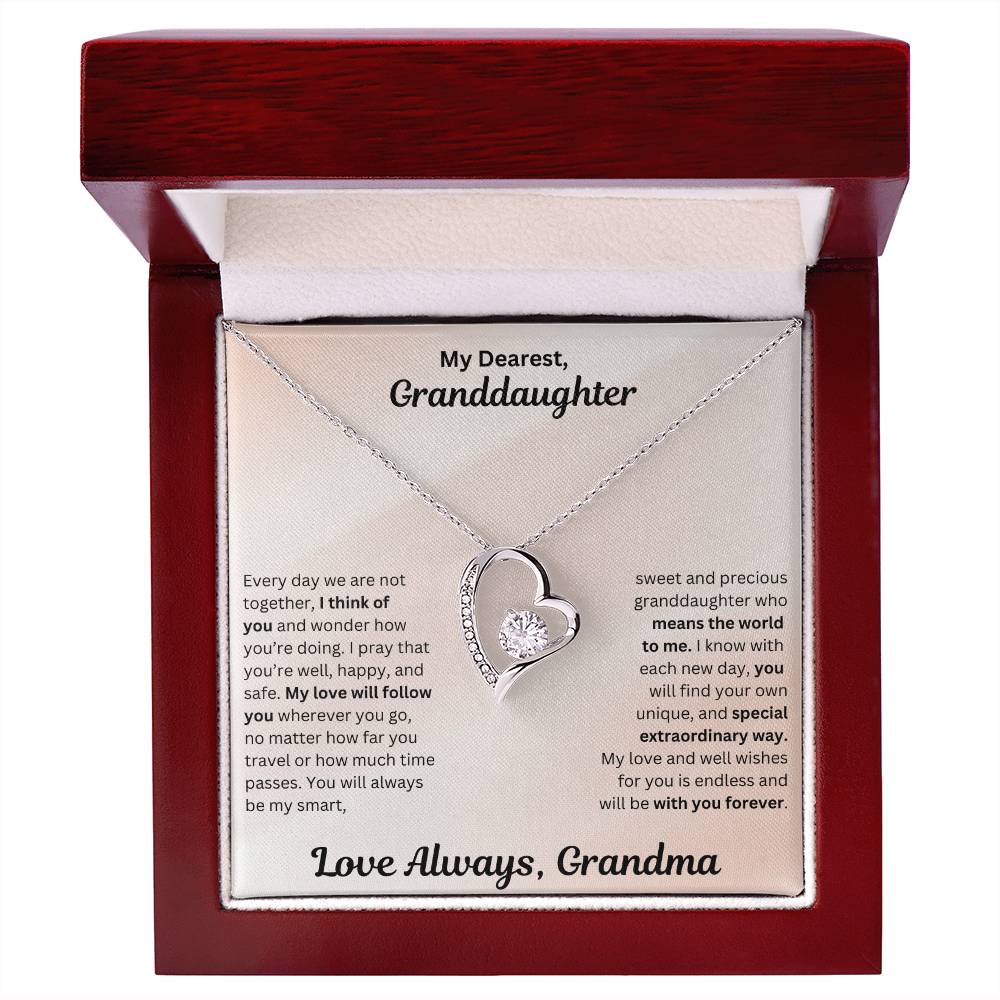 Granddaughter gift from grandma with forever love necklace and special message in luxury box