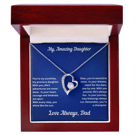 Daughter gift from dad with forever love necklace and unique message in a luxury box