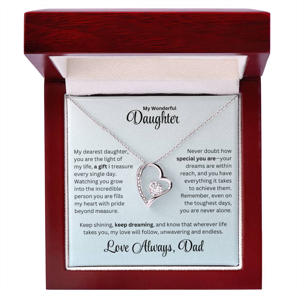 Daughter gift from dad with forever love necklace and special message in a luxury box 