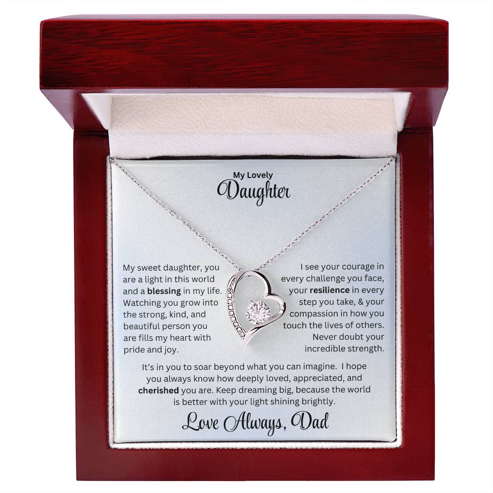 Daughter gift with forever love necklace and special message in luxury box