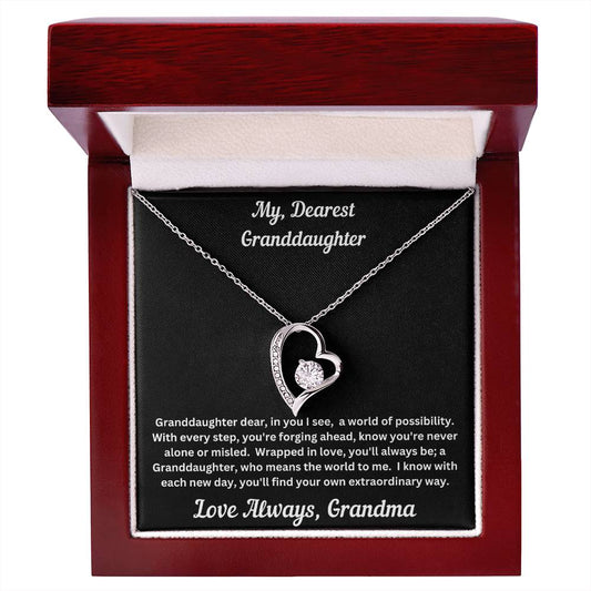 Granddaughter gift from grandma with forever love necklace and special message in luxury box