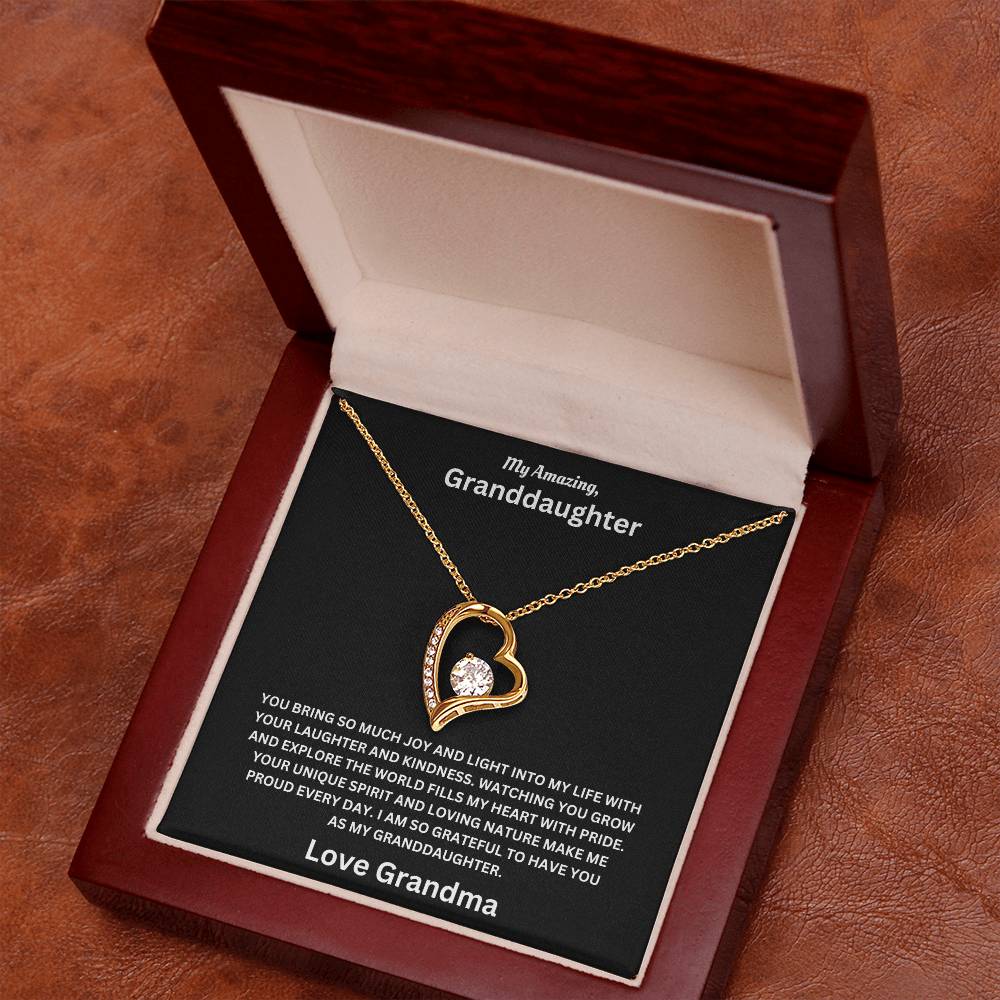 Granddaughter gift from grandma with forever love necklace and special message in premium luxury box