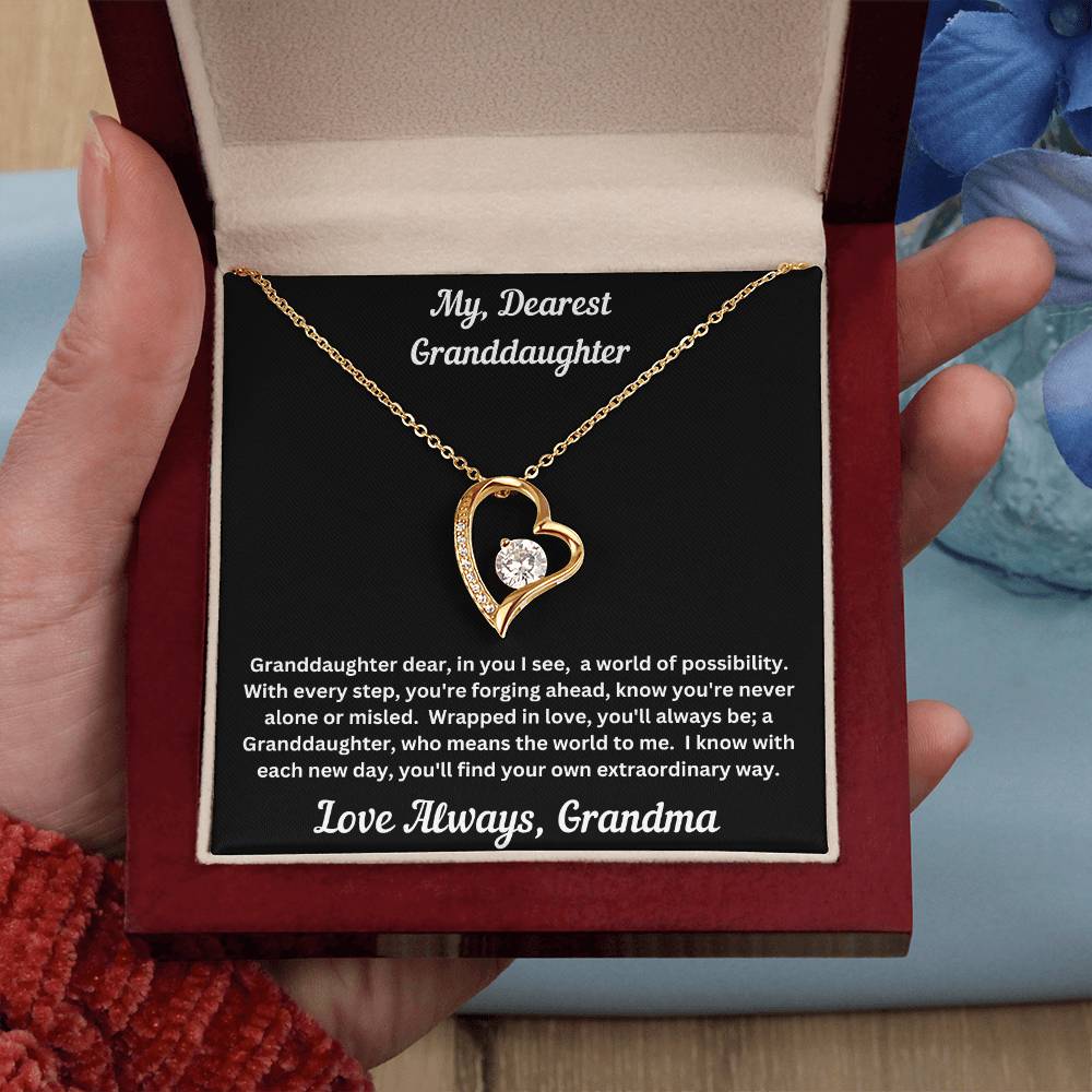 Granddaughter gift from grandma with forever love necklace and special message in luxury box