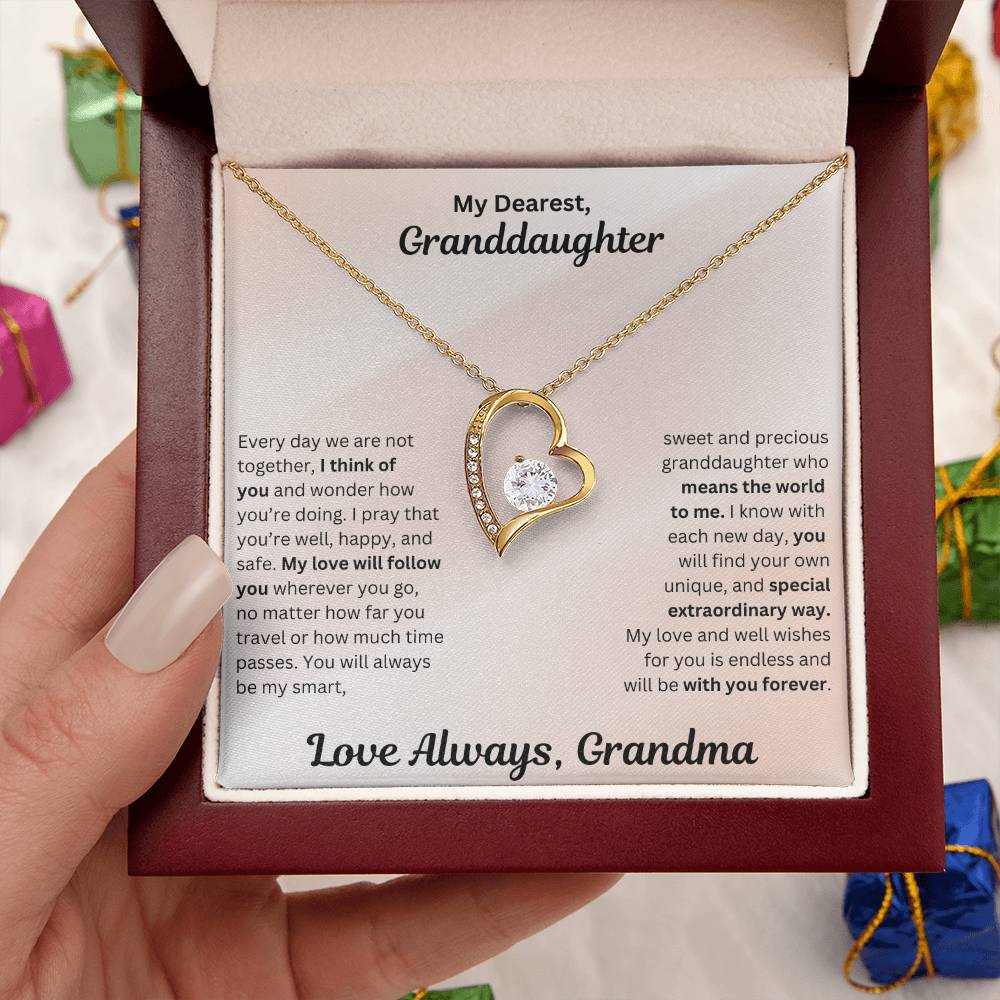 Granddaughter gift from grandma with forever love necklace and special message in luxury box