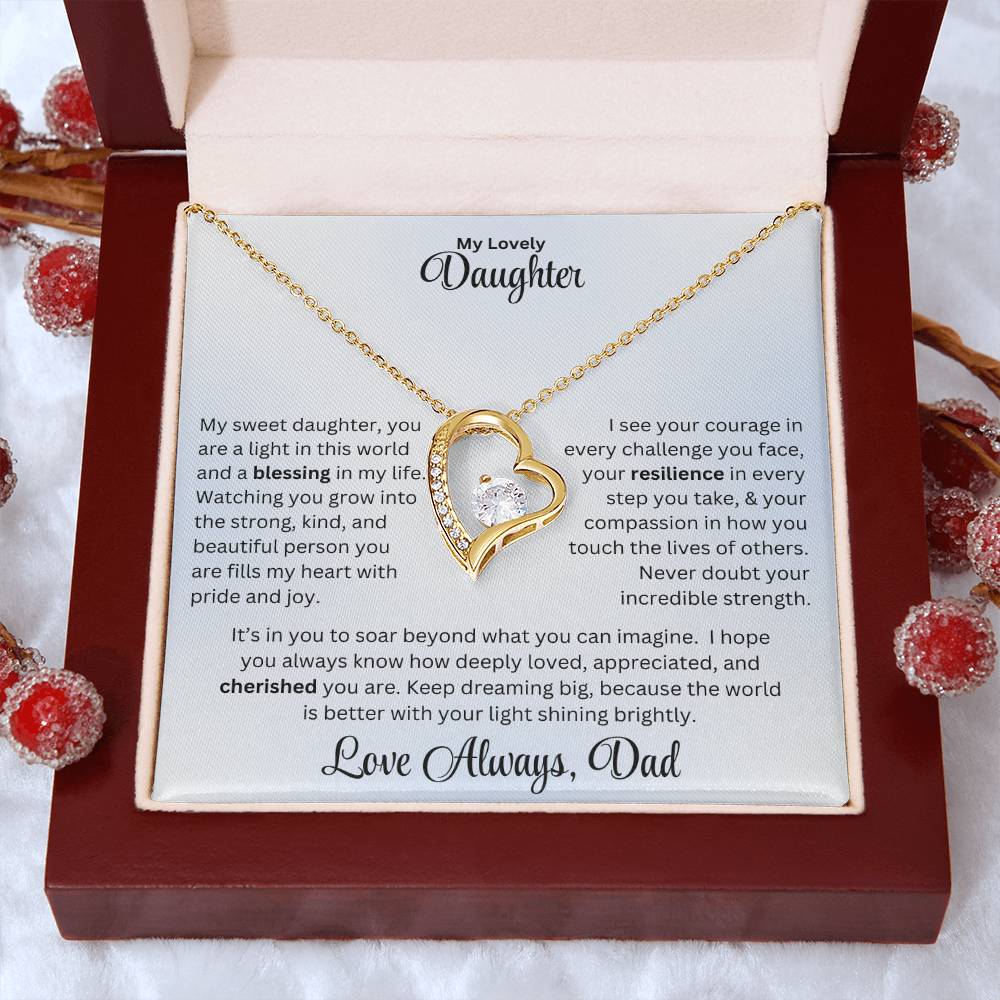 Daughter gift with forever love necklace and special message in luxury box