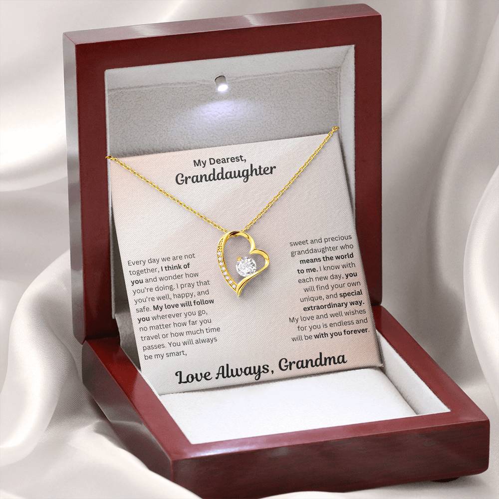 Granddaughter gift from grandma with forever love necklace and special message in luxury box