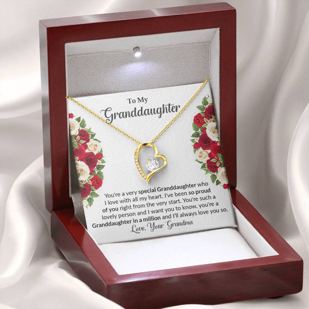 Granddaughter gift from grandma with Forever Love Necklace With Unique Message In Luxury Box WIth Led Spotlight On