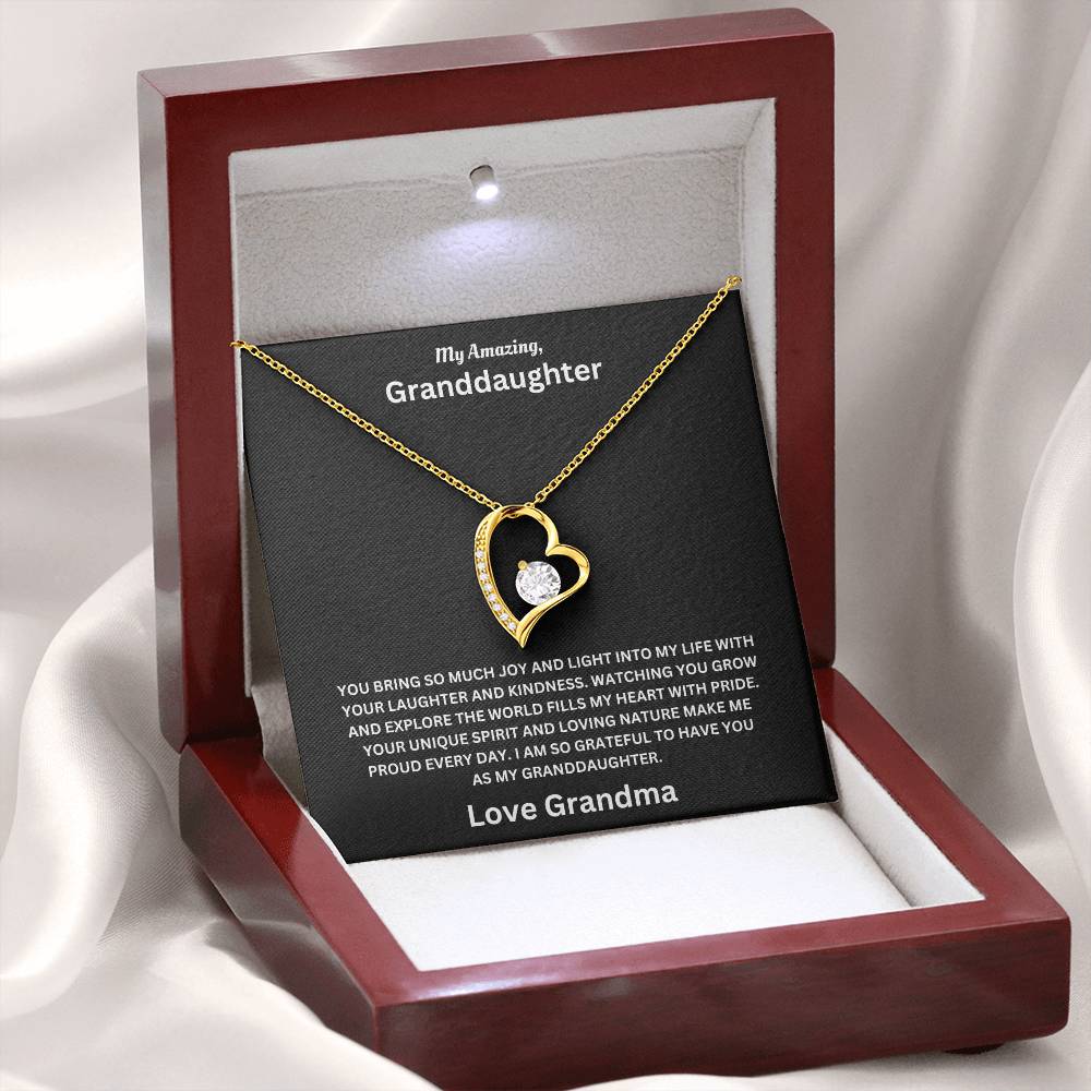 Granddaughter gift from grandma with forever love necklace and special message in premium luxury box with led on