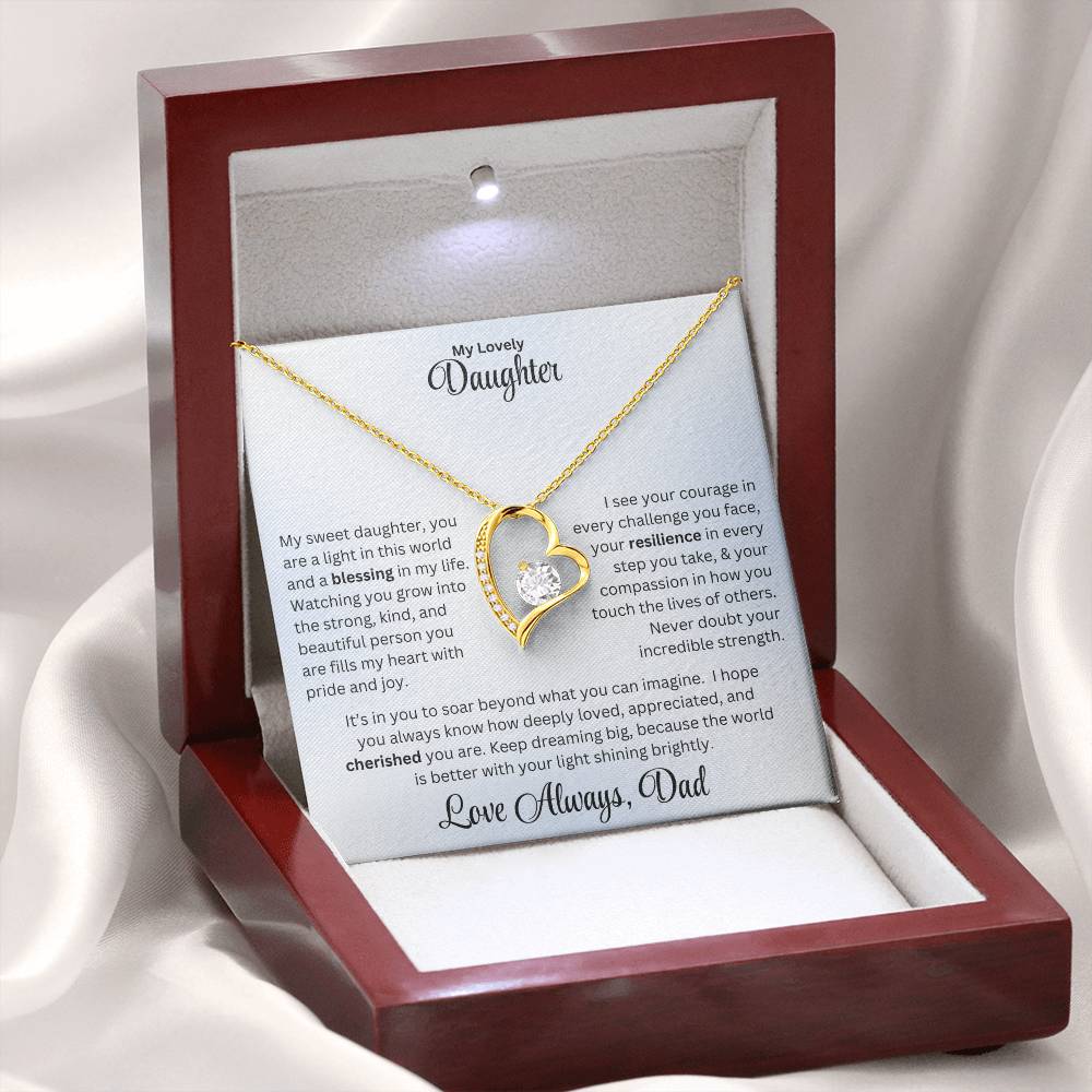 Daughter gift with forever love necklace and special message in luxury box