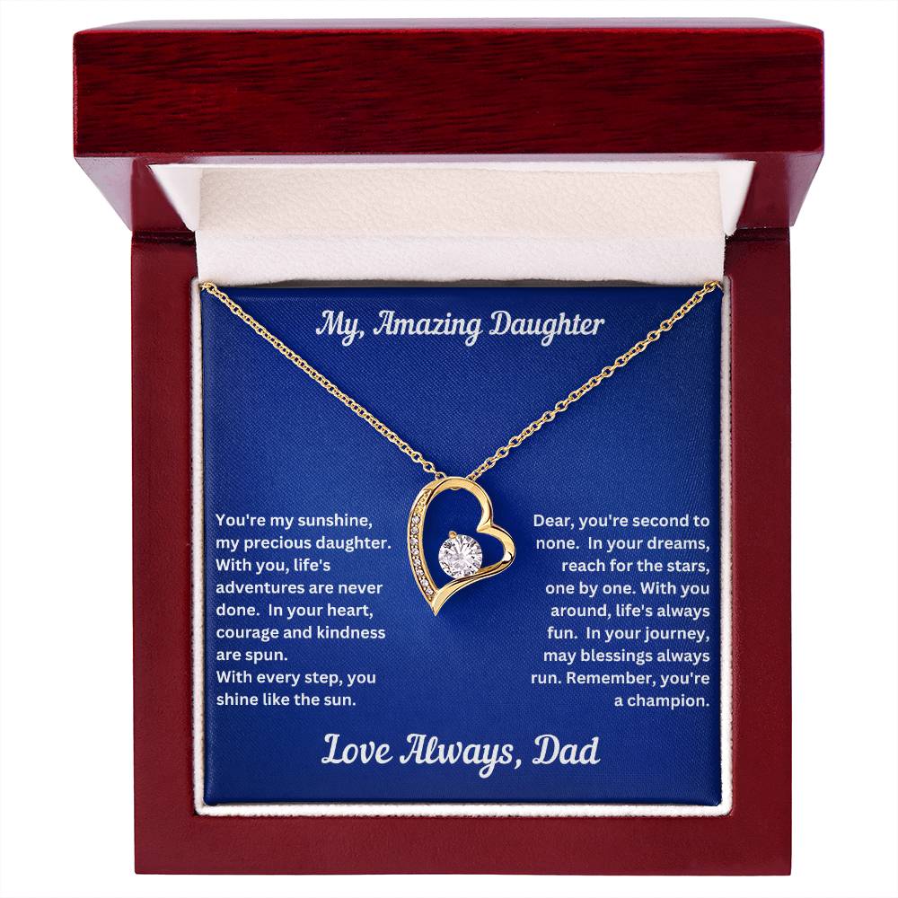 Daughter gift from dad with forever love necklace and unique message in a luxury box