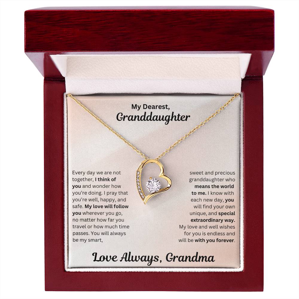 Granddaughter gift from grandma with forever love necklace and special message in luxury box