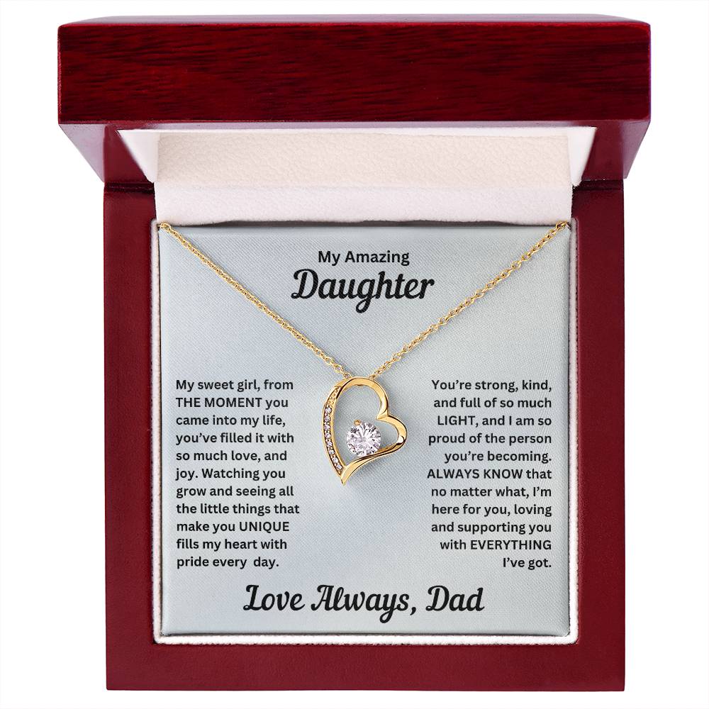 Dad to gift to daughter with Forever Love necklace and special sentiment in a luxury box