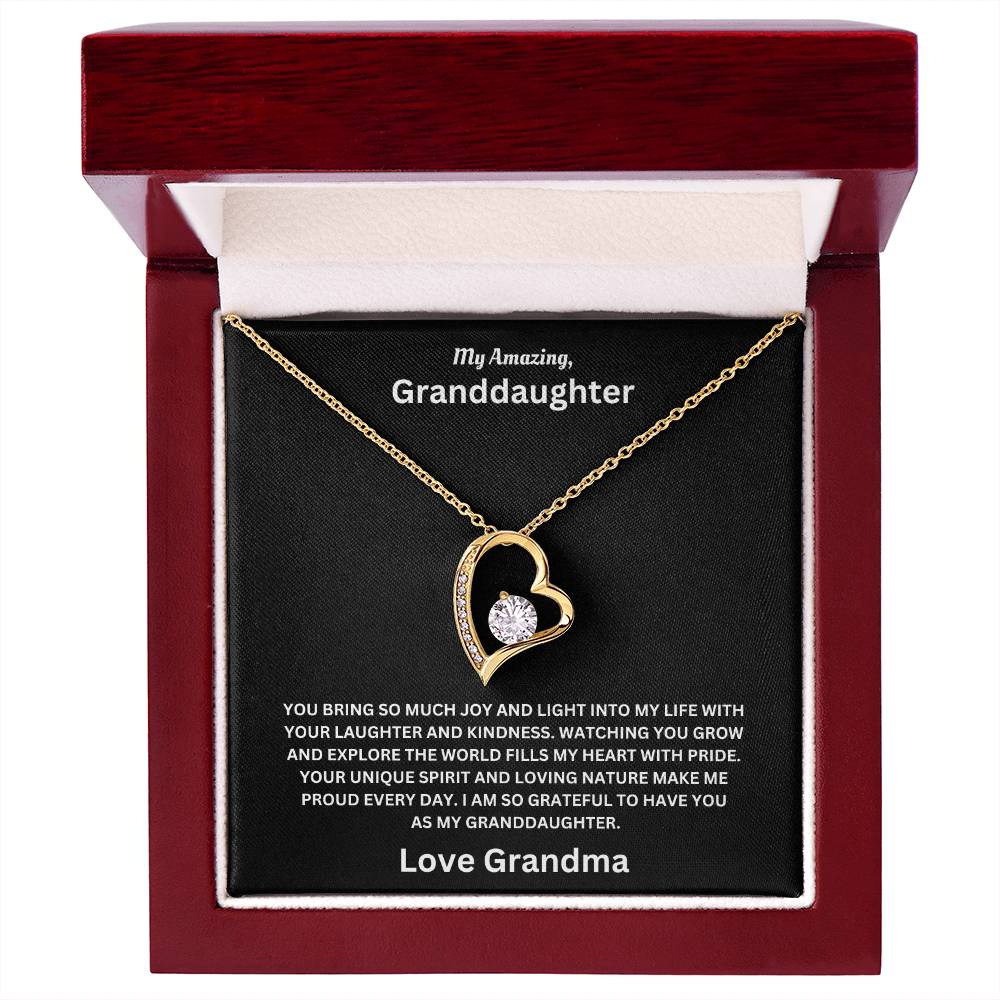 Granddaughter gift from grandma with forever love necklace and special message in premium luxury box