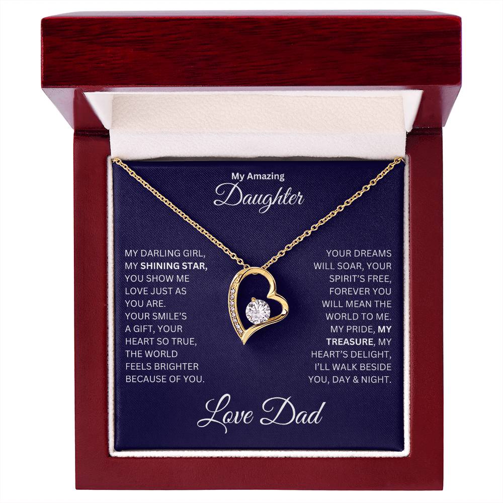 Daughter gift from dad with a Forever Love necklace and special message in a luxury box