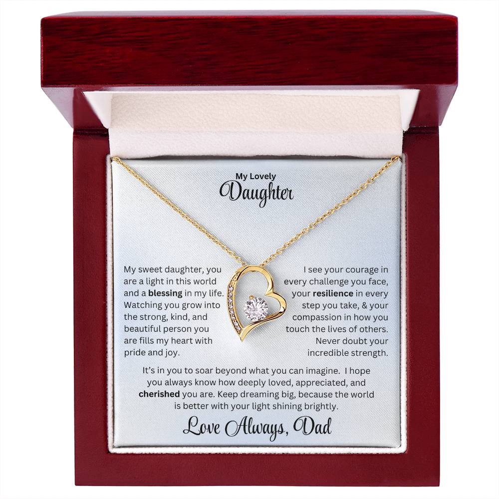 Daughter gift with forever love necklace and special message in luxury box