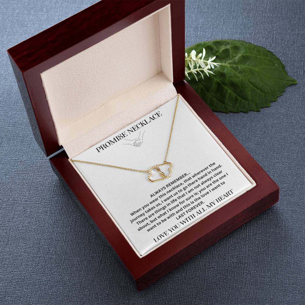 Promise Necklace Gift For Soulmate WIth 10K Yellow Gold And DIamonds In Luxury Box From Above And Angled