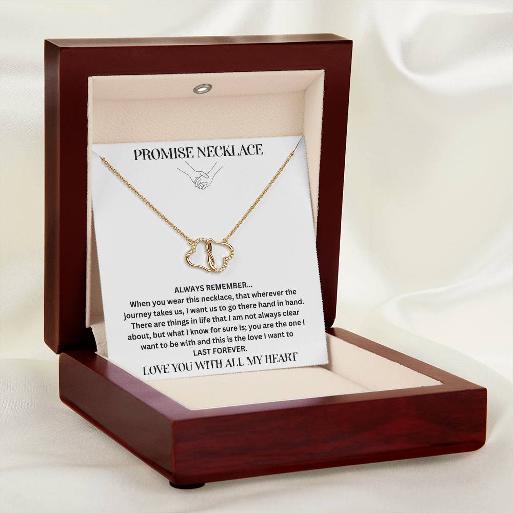 Promise Necklace Gift For Soulmate WIth 10K Yellow Gold And DIamonds In Luxury Box Side Angled With LED  Light On