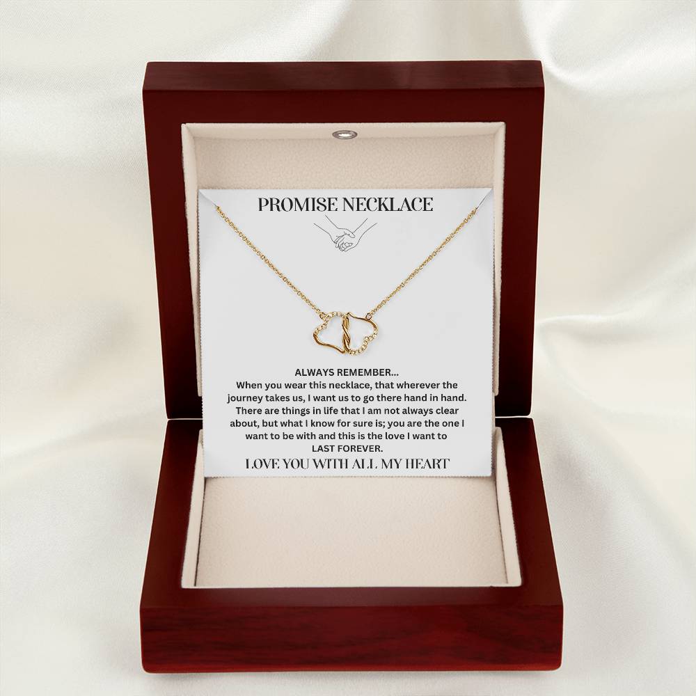 Promise Necklace Gift For Soulmate WIth 10K Yellow Gold And DIamonds In Luxury Box WIth Message Vertical Showing LED Light