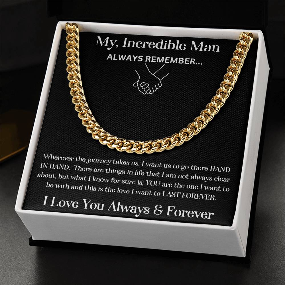 Soulmate/Man gift with cuban link chain and special message in two tone box