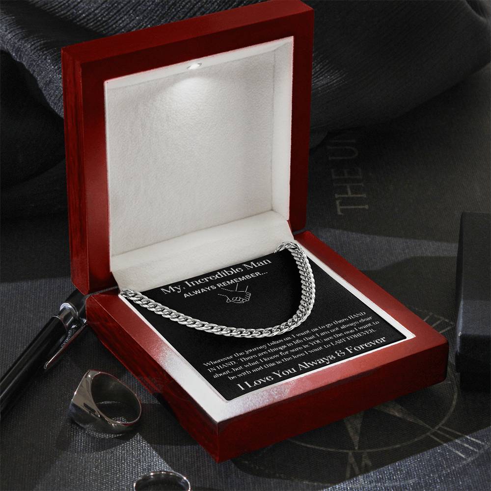 Soulmate/Man gift with cuban link chain and special message in luxury box with LED spotlight on