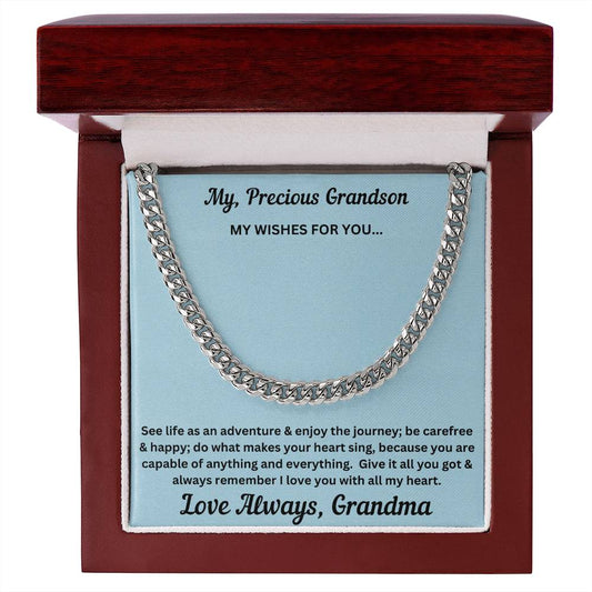 Grandson gift from grandma with cuban chain and special message in luxury box