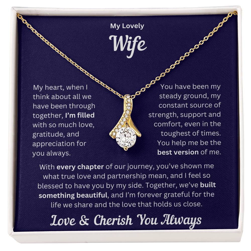 Wife gift with alluring necklace and special message in a standard box