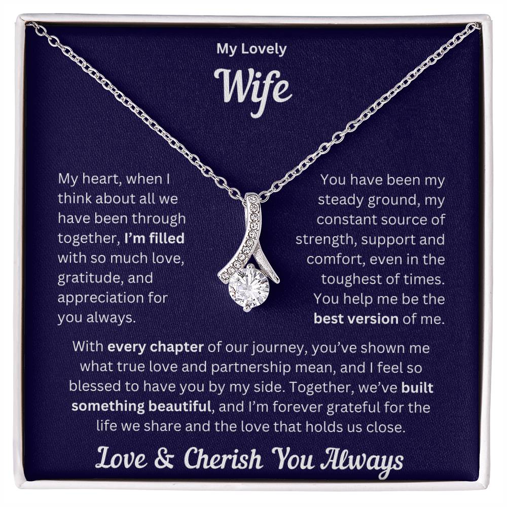 Wife gift with alluring necklace and special message in a standard box