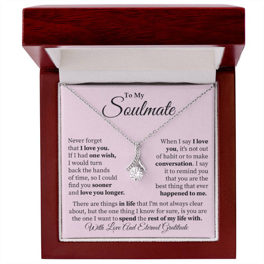 Soulmate Gift - Alluring Beauty Necklace In 14K White Gold Finish With Message In Luxury Box With LED