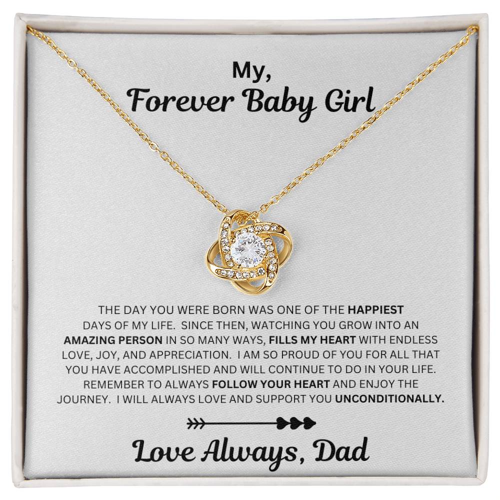 Dad to daughter gift with the love knot necklace and special message in a standard box