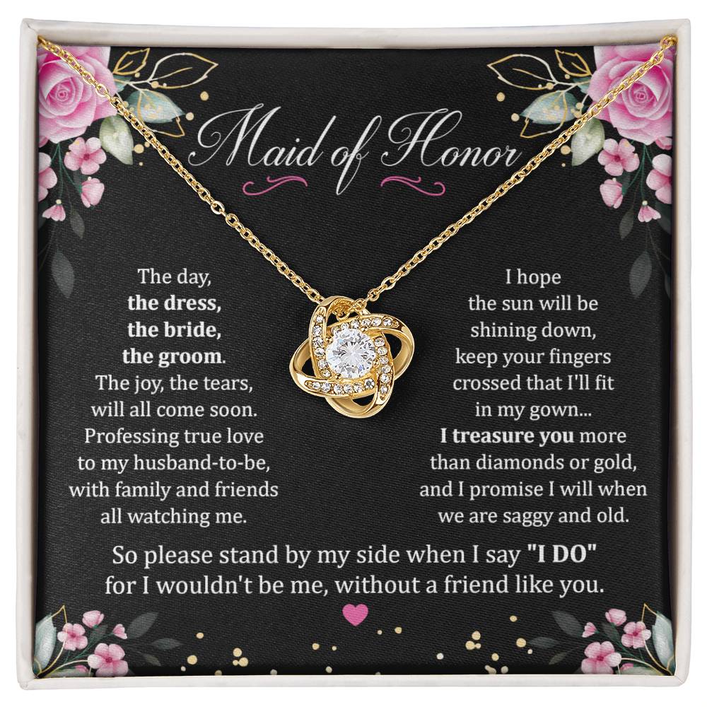 Maid Of Honor Gift With Love Knot Necklace With Message in standard box