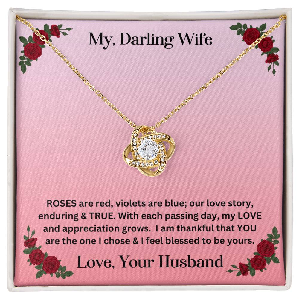 Wife gift with love knot necklace and special message in standard box